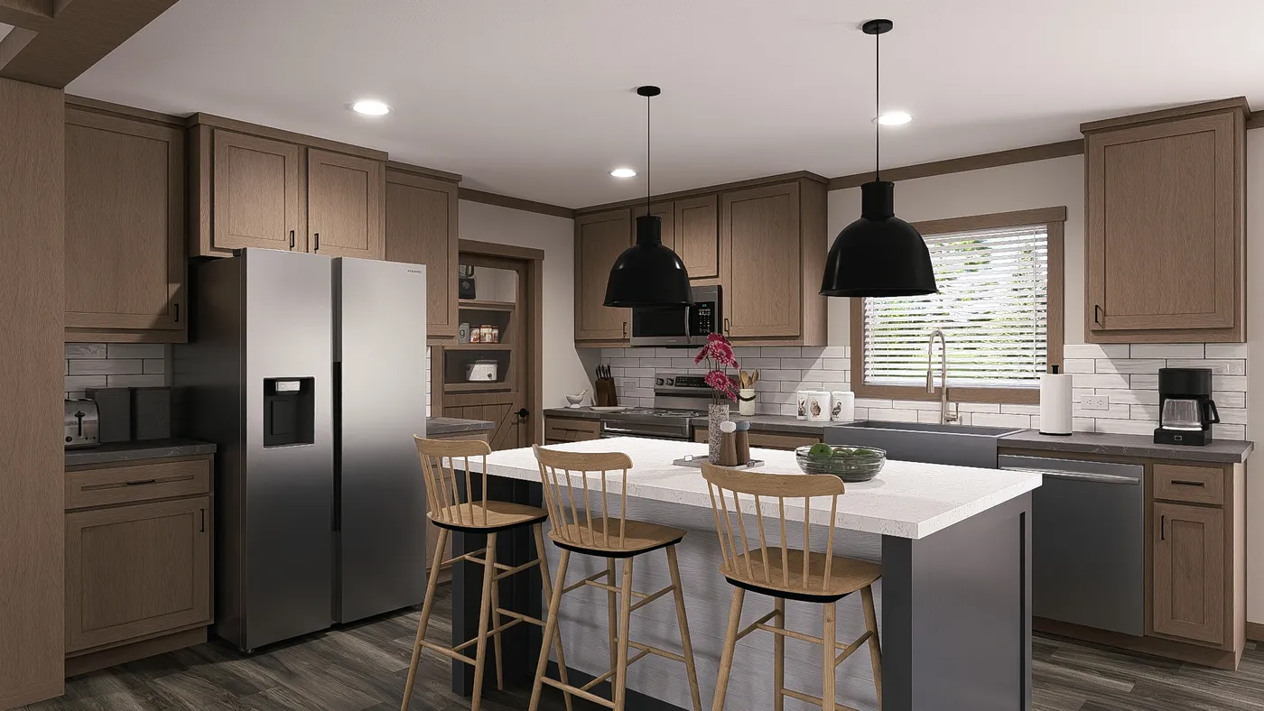 The FARM 4 FLEX Kitchen. This Manufactured Mobile Home features 4 bedrooms and 3 baths.