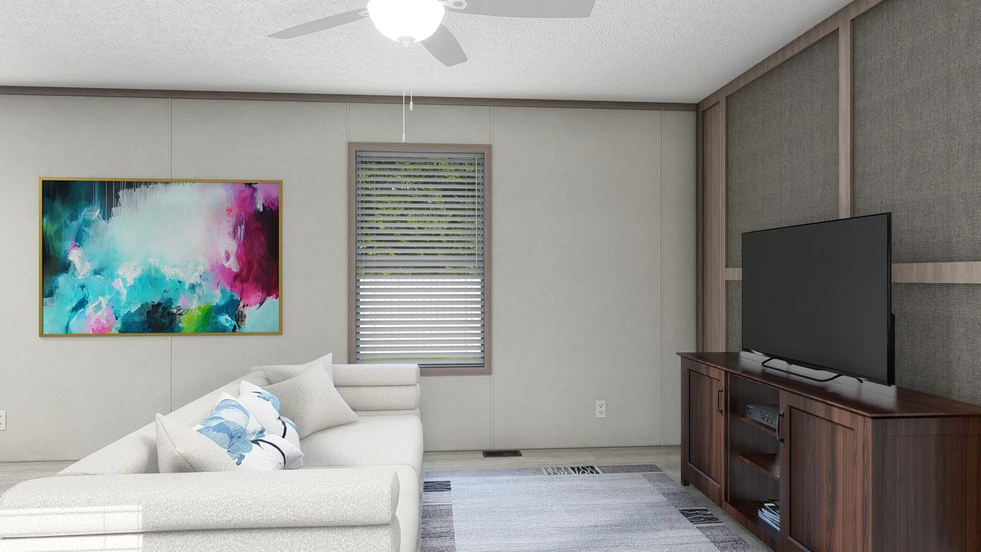 The 6016-4711 THE PULSE Living Room. This Manufactured Mobile Home features 2 bedrooms and 2 baths.