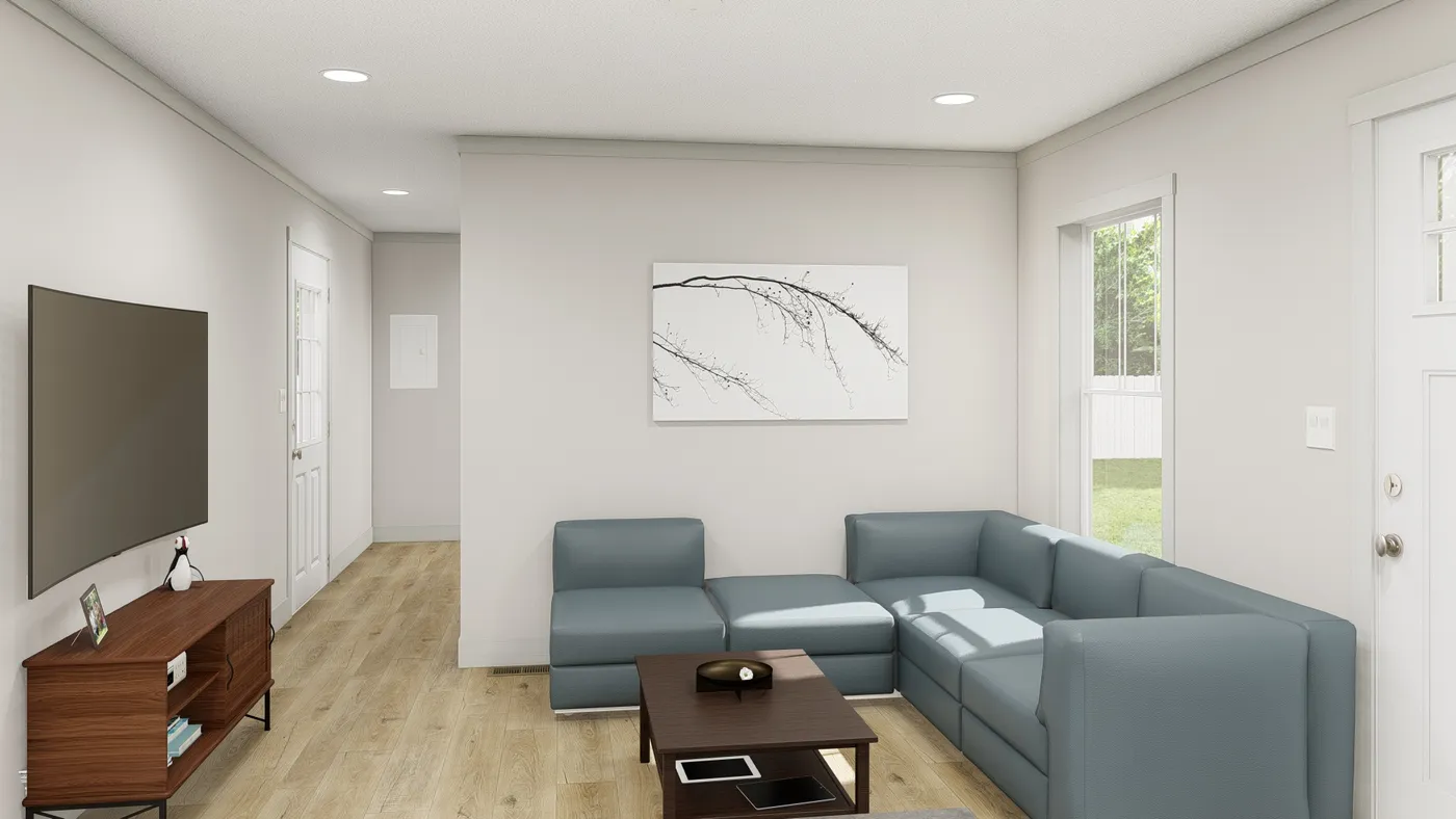 The 1010 "GOOD VIBRATIONS" 6614 Living Room. This Manufactured Mobile Home features 3 bedrooms and 2 baths.