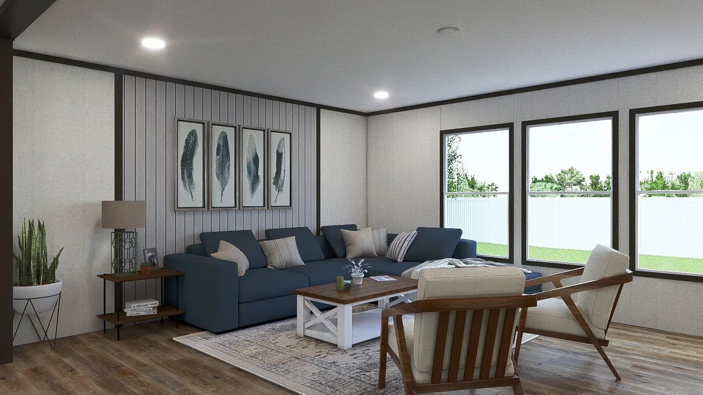 The DISCOVER Living Room. This Manufactured Mobile Home features 3 bedrooms and 2 baths.