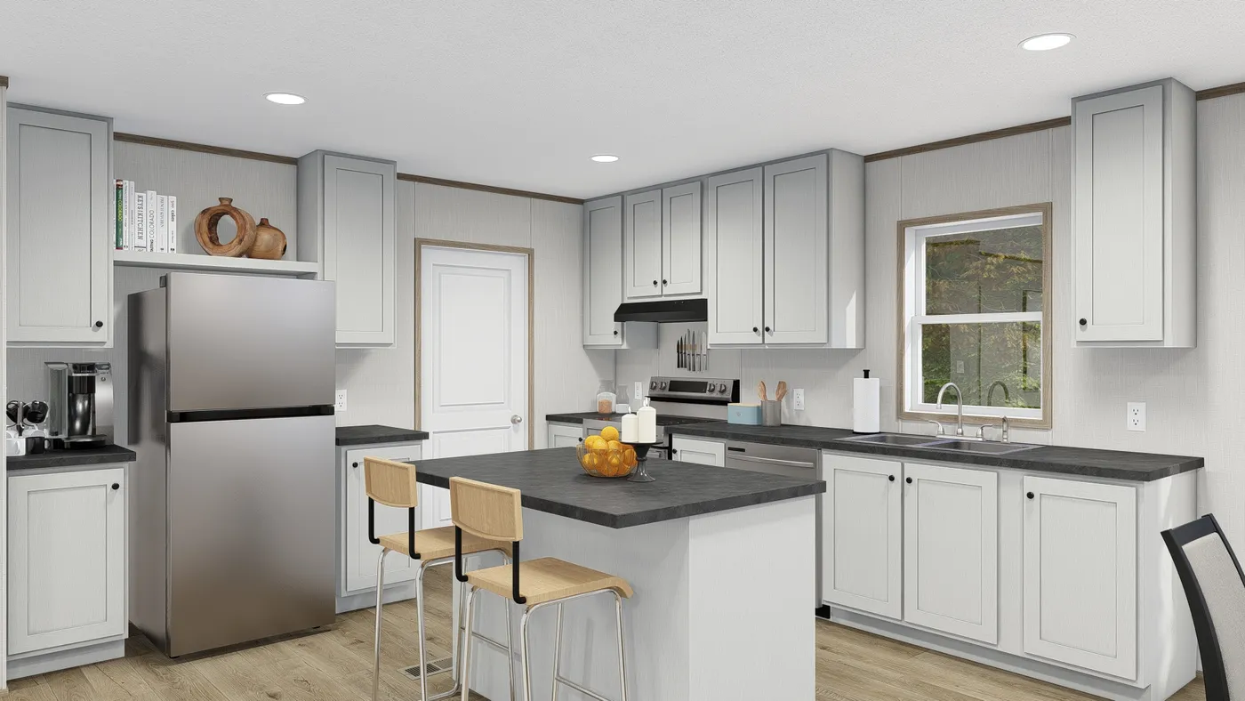 The ASPIRE  28X56 Kitchen. This Manufactured Mobile Home features 3 bedrooms and 2 baths.
