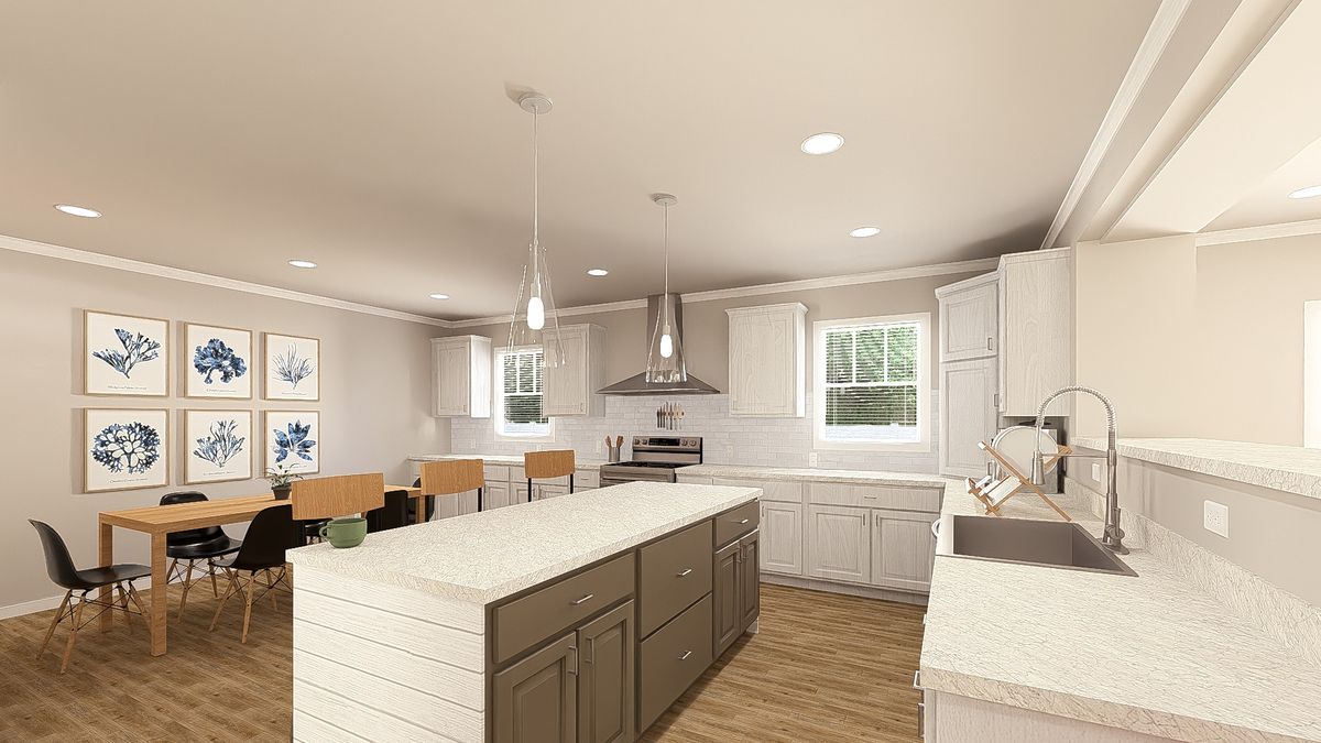 The THE HEXAGON Kitchen. This Manufactured Mobile Home features 4 bedrooms and 3 baths.