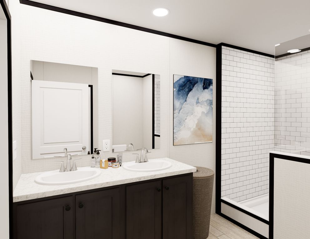 The ULTRA FLEX Primary Bathroom. This Manufactured Mobile Home features 3 bedrooms and 2 baths.