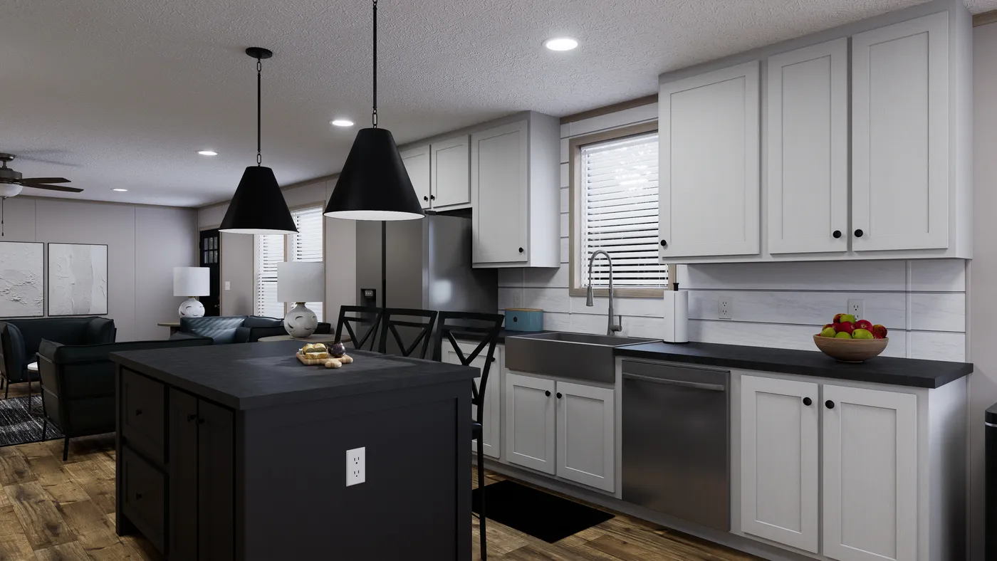 The MOUNTAIN BREEZE 3260 Kitchen. This Manufactured Mobile Home features 3 bedrooms and 2 baths.