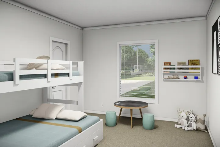 The THE PARKER Bedroom. This Manufactured Mobile Home features 3 bedrooms and 2 baths.