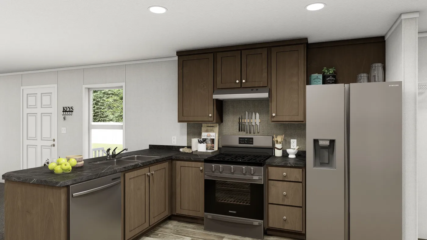 The AMBER Kitchen. This Manufactured Mobile Home features 3 bedrooms and 2 baths.