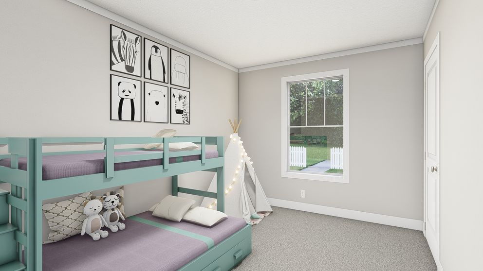 The UNDER PRESSURE Bedroom. This Manufactured Mobile Home features 3 bedrooms and 2 baths.