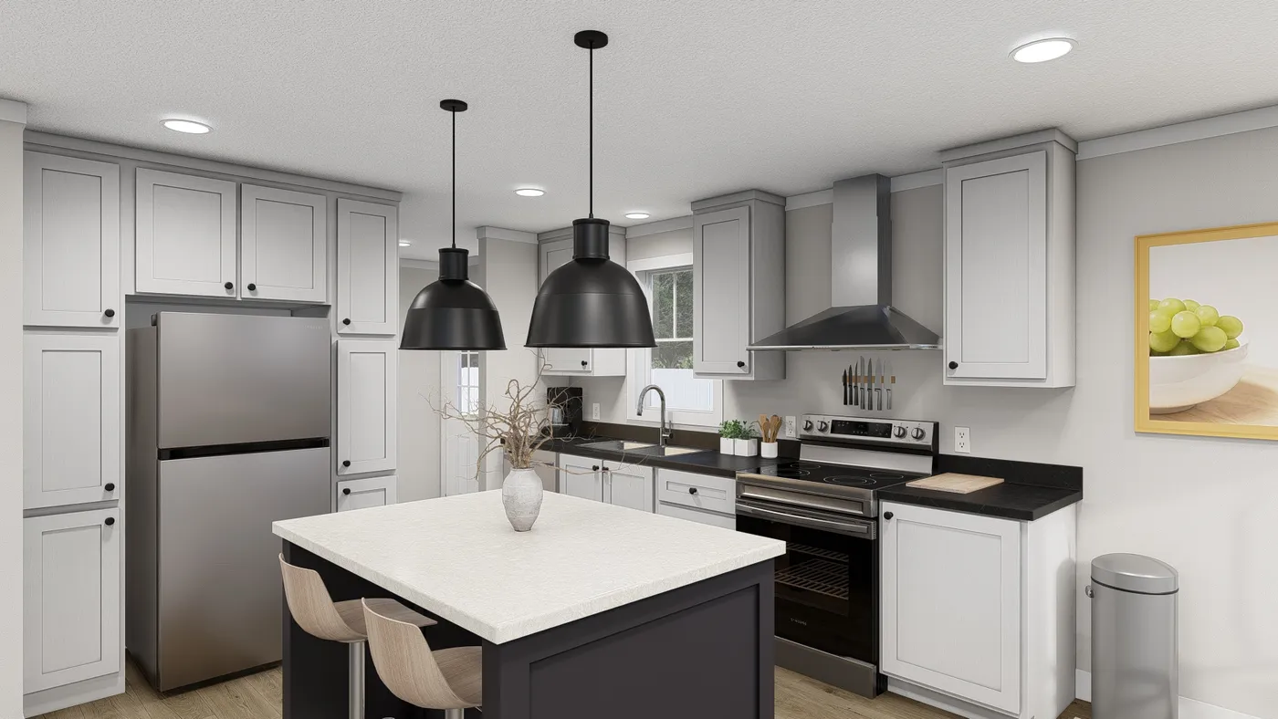 The THREE LITTLE BIRDS Kitchen. This Manufactured Mobile Home features 3 bedrooms and 2 baths.