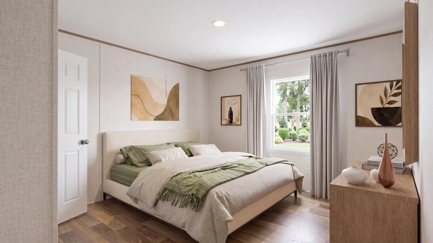 The REDWOOD Bedroom. This Manufactured Mobile Home features 5 bedrooms and 3 baths.