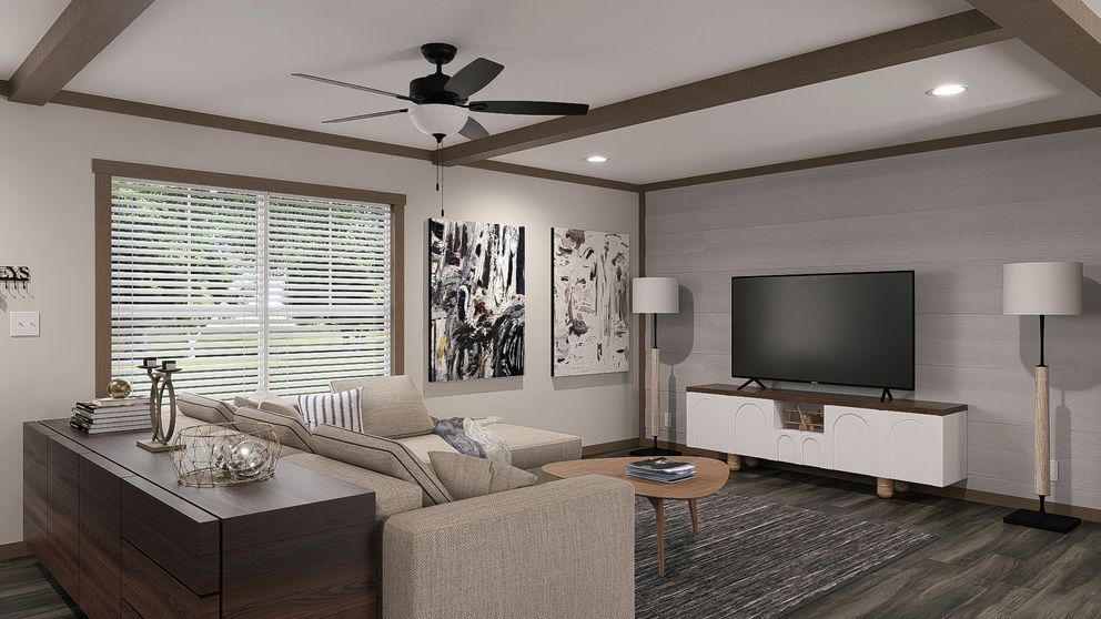 The LIZZIE Living Room. This Manufactured Mobile Home features 3 bedrooms and 2 baths.