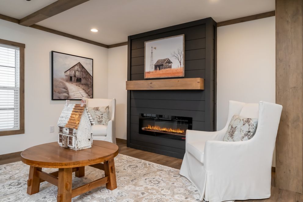 The THE LIZZIE Living Room. This Manufactured Mobile Home features 3 bedrooms and 2 baths.