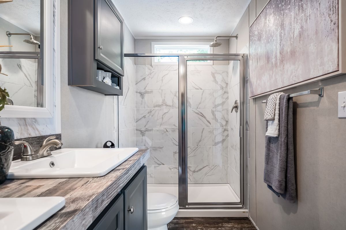 The RIVERVIEW Exterior. This Manufactured Mobile Home features 2 bedrooms and 2 baths.