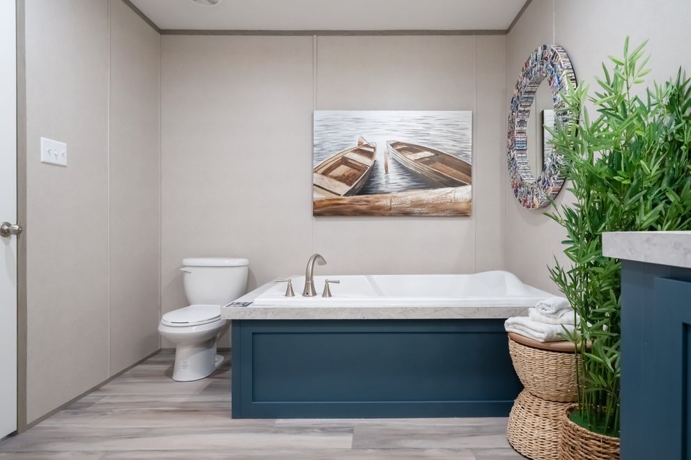 The TRADITION 48F Primary Bathroom. This Manufactured Mobile Home features 3 bedrooms and 2 baths.