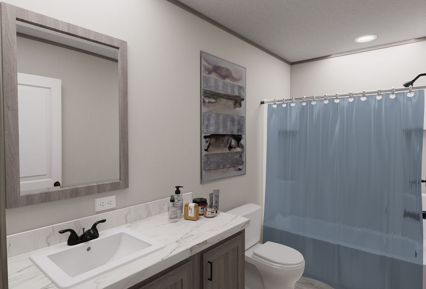 The DIAMOND Guest Bathroom. This Manufactured Mobile Home features 3 bedrooms and 2 baths.