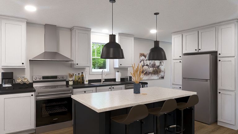 The JOHNNY B GOODE Kitchen. This Manufactured Mobile Home features 3 bedrooms and 2 baths.