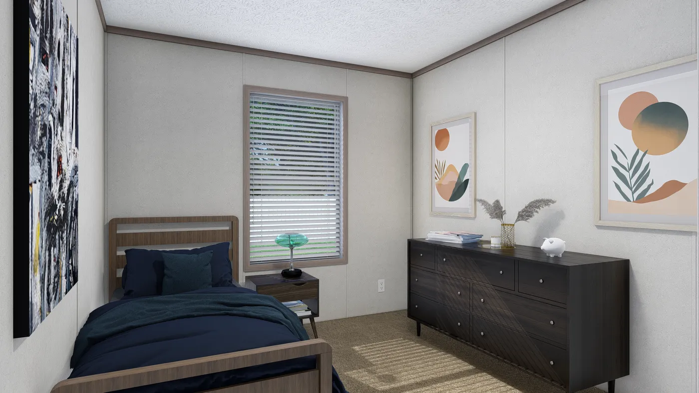 The 5228-E774P THE PULSE Guest Bedroom. This Manufactured Mobile Home features 3 bedrooms and 2 baths.