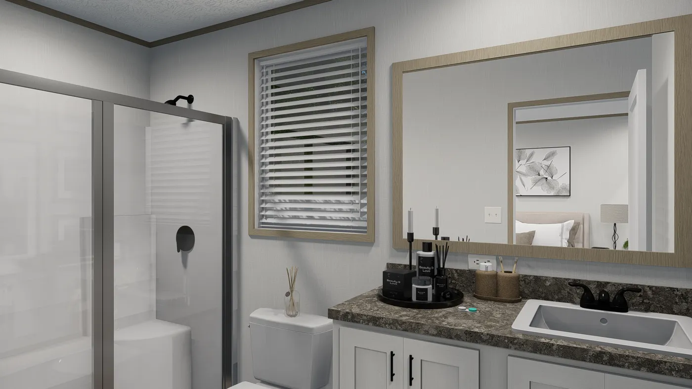 The ALBANY Primary Bathroom. This Manufactured Mobile Home features 3 bedrooms and 2 baths.