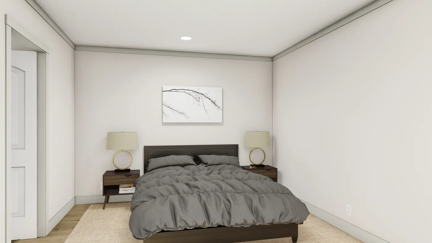 The 1676 SWEET CAROLINE Primary Bedroom. This Manufactured Mobile Home features 3 bedrooms and 2 baths.