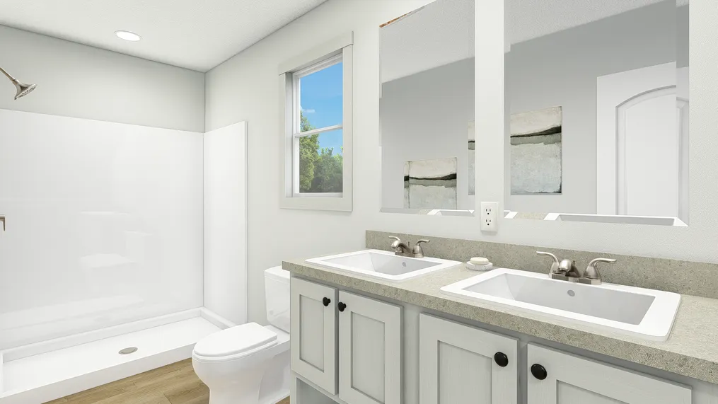 The CMH TEM2844-3A ABBEY ROAD Primary Bathroom. This Manufactured Mobile Home features 3 bedrooms and 2 baths.