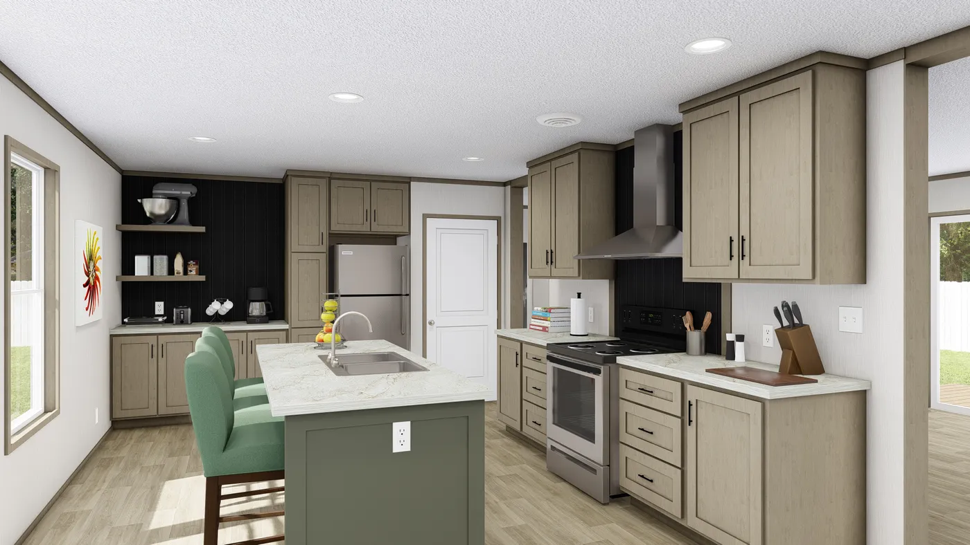 The RAINIER Kitchen. This Manufactured Mobile Home features 4 bedrooms and 3 baths.