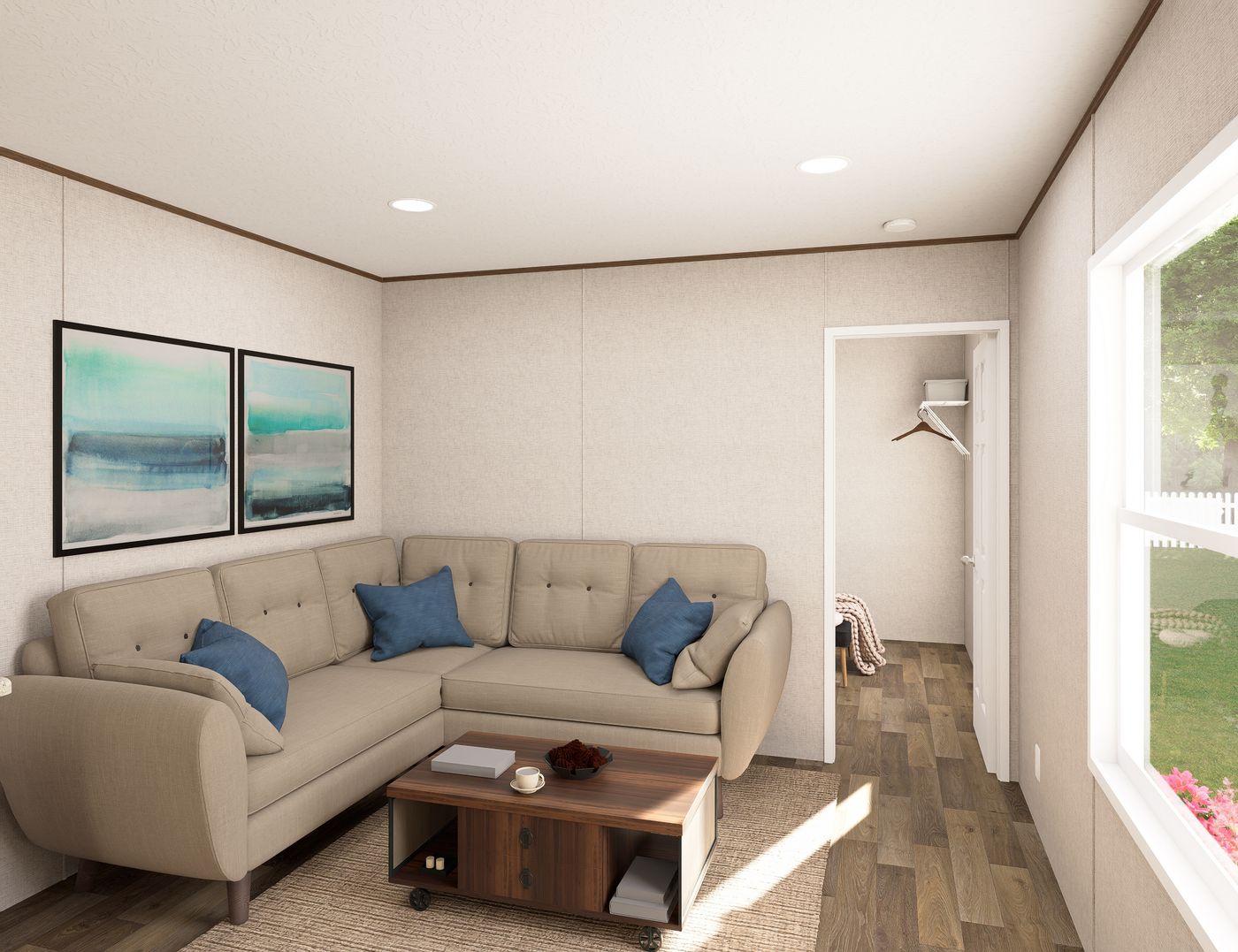 The TULIP Living Room. This Manufactured Mobile Home features 2 bedrooms and 1 bath.