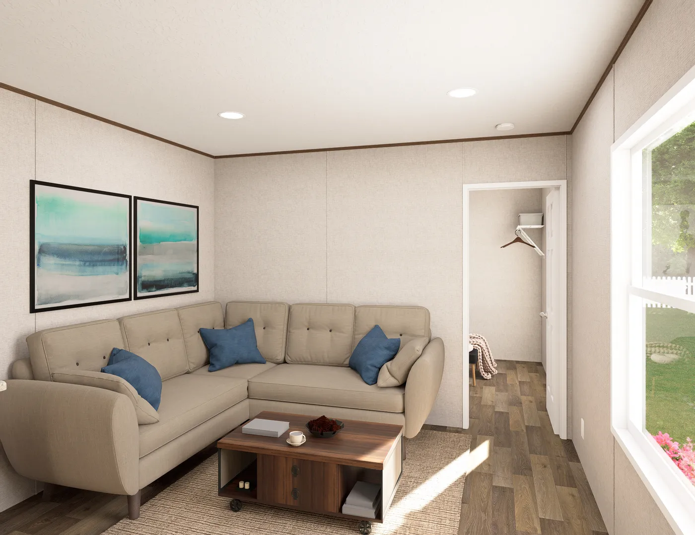 The TULIP Living Room. This Manufactured Mobile Home features 2 bedrooms and 1 bath.