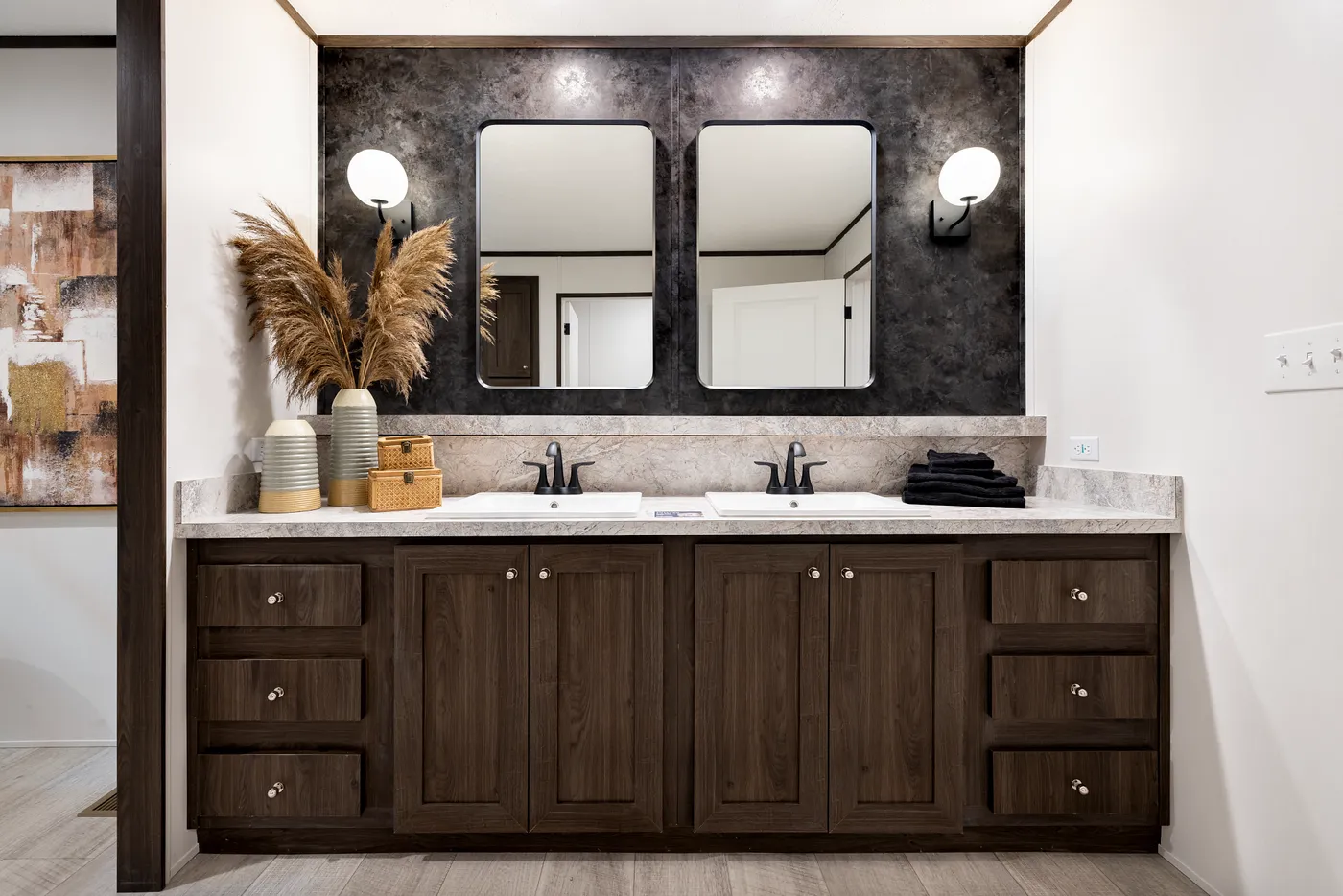 The CRESTWOOD Primary Bathroom. This Manufactured Mobile Home features 3 bedrooms and 2 baths.