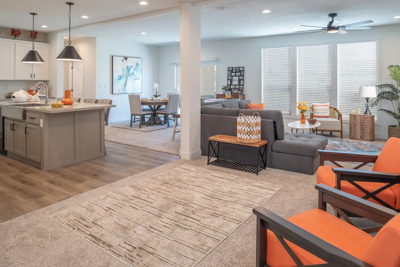 The HCP 4260-4A            LORETTA Family Room. This Manufactured Mobile Home features 4 bedrooms and 3 baths.