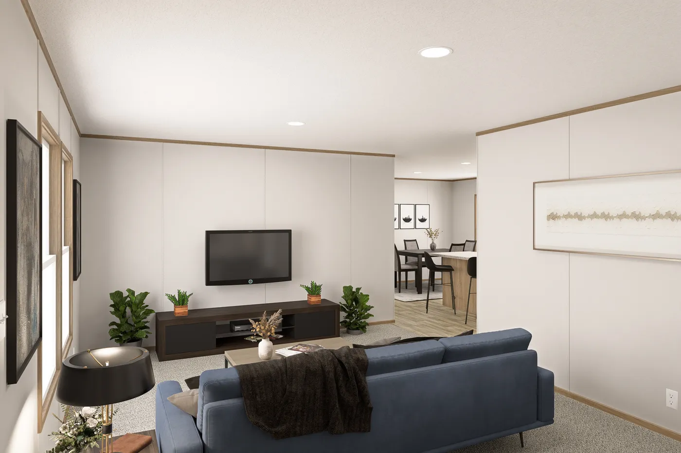 The THE EAGLE 60 Living Room. This Manufactured Mobile Home features 3 bedrooms and 2 baths.