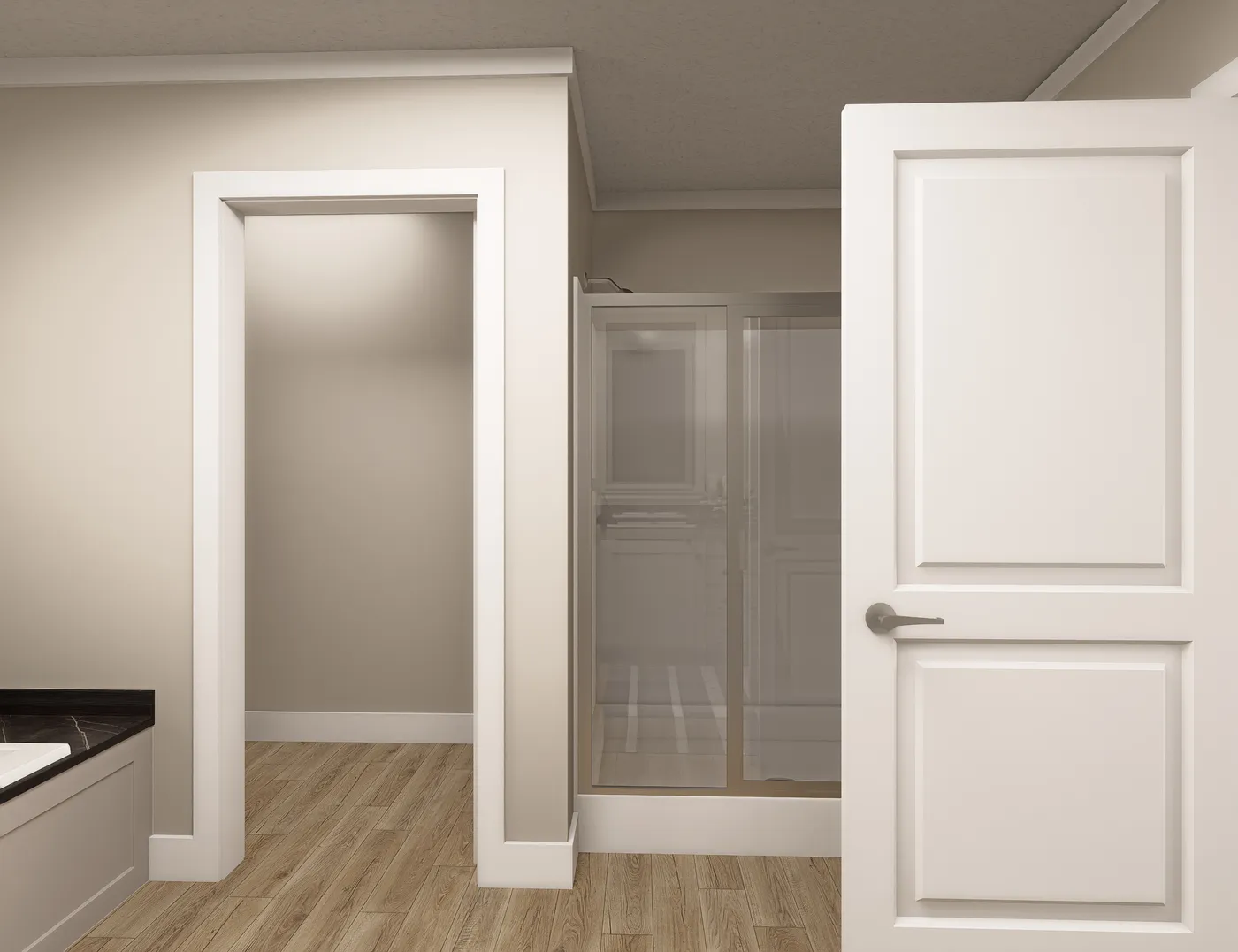 The CLASSIC 60B Primary Bathroom. This Manufactured Mobile Home features 3 bedrooms and 2 baths.
