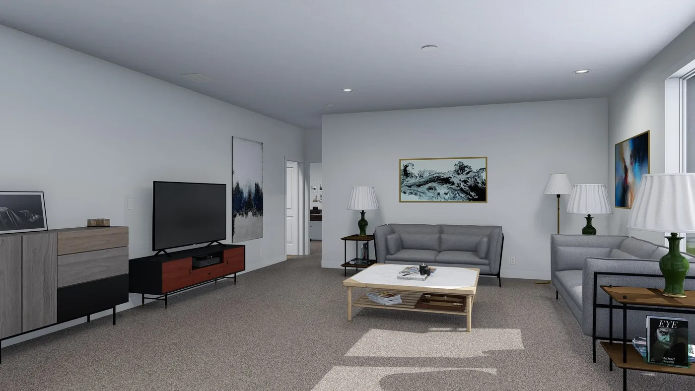 The BRYCE Living Room. This Manufactured Mobile Home features 3 bedrooms and 2 baths.