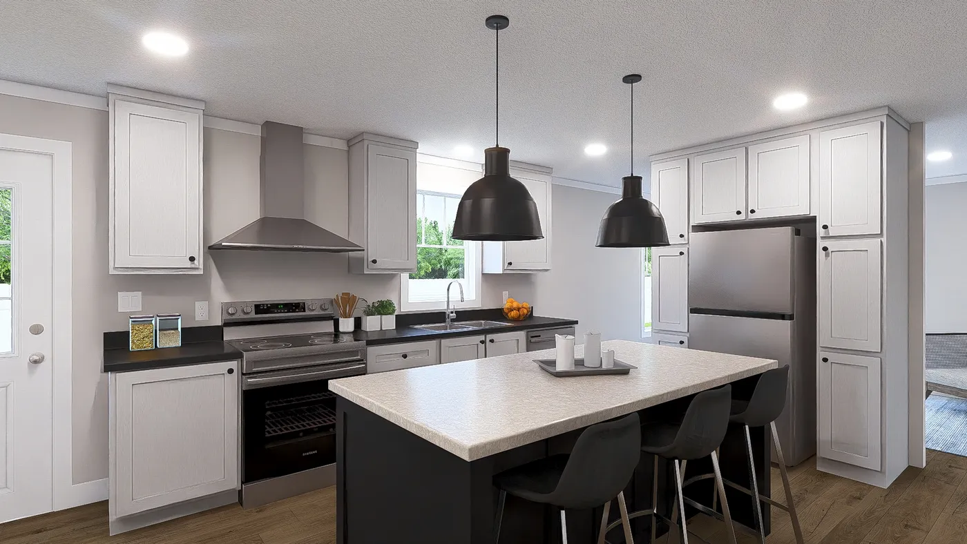 The UNDER PRESSURE Kitchen. This Manufactured Mobile Home features 3 bedrooms and 2 baths.
