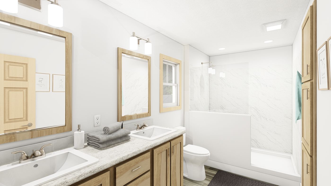 The LEGACY 377 Primary Bathroom. This Manufactured Mobile Home features 3 bedrooms and 2 baths.