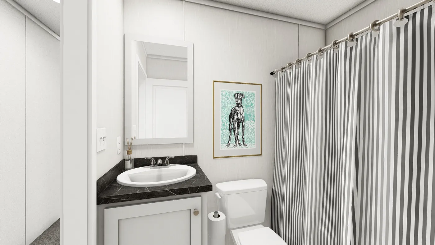 The AMBER Guest Bathroom. This Manufactured Mobile Home features 3 bedrooms and 2 baths.