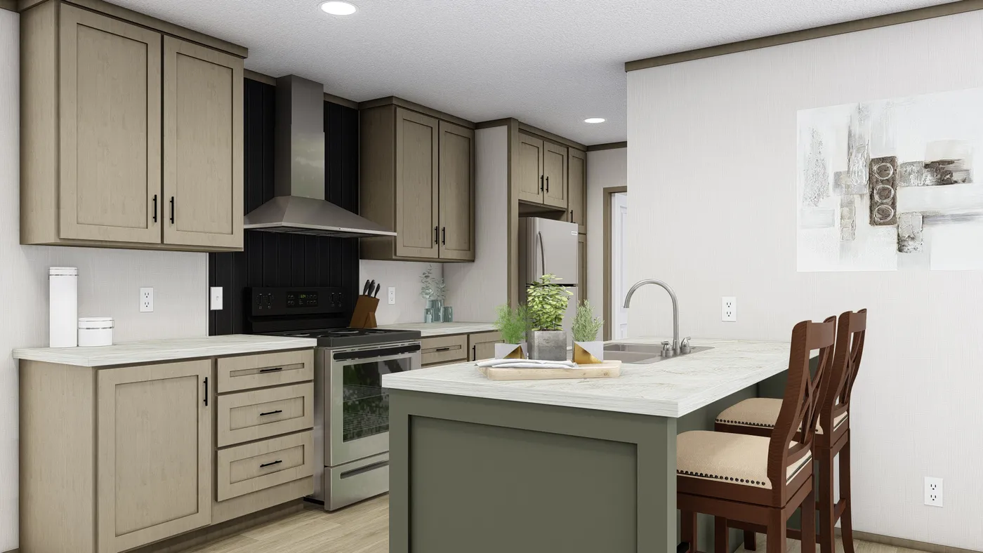 The LEWIS Kitchen. This Manufactured Mobile Home features 2 bedrooms and 2 baths.