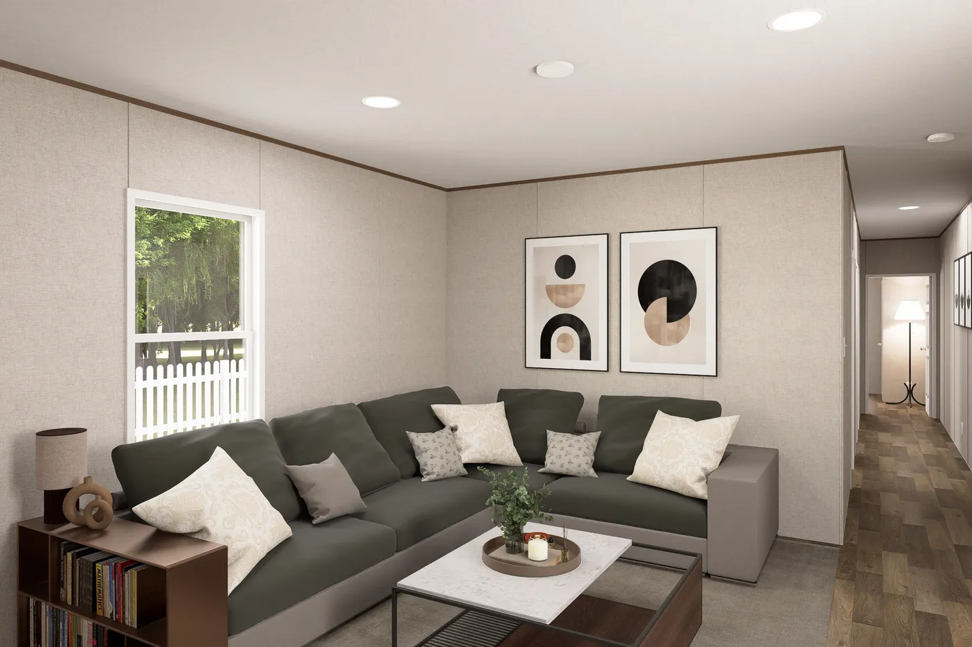 The CYPRESS Living Room. This Manufactured Mobile Home features 4 bedrooms and 2 baths.