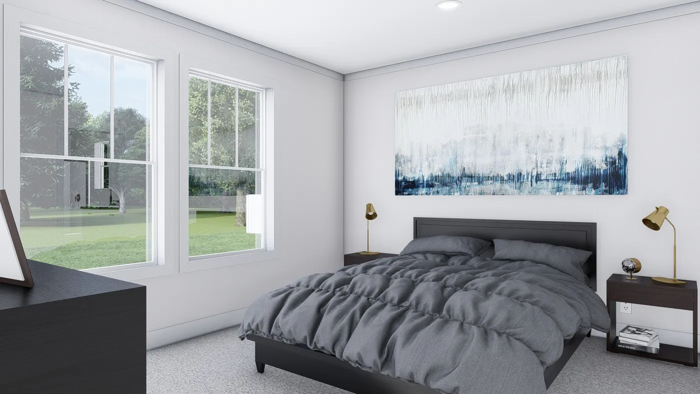 The MY GIRL Primary Bedroom. This Manufactured Mobile Home features 3 bedrooms and 2 baths.