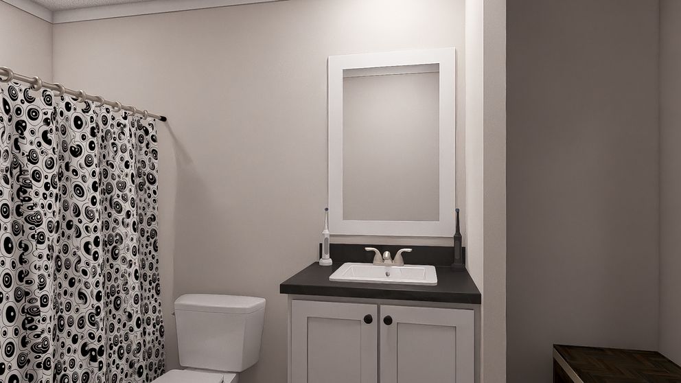 The WHOLE LOTTA LOVE Guest Bathroom. This Manufactured Mobile Home features 3 bedrooms and 2 baths.