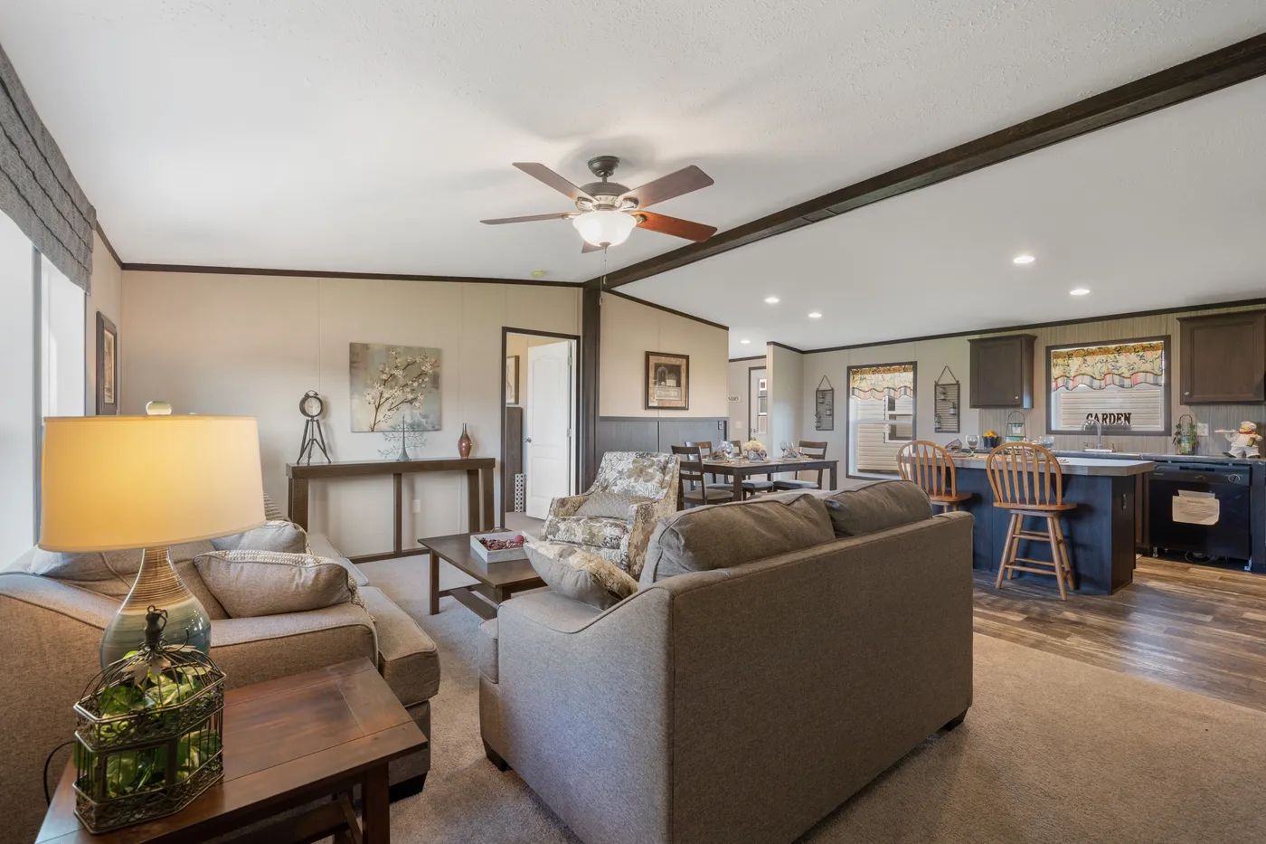 The GARNET Living Room. This Manufactured Mobile Home features 3 bedrooms and 2 baths.