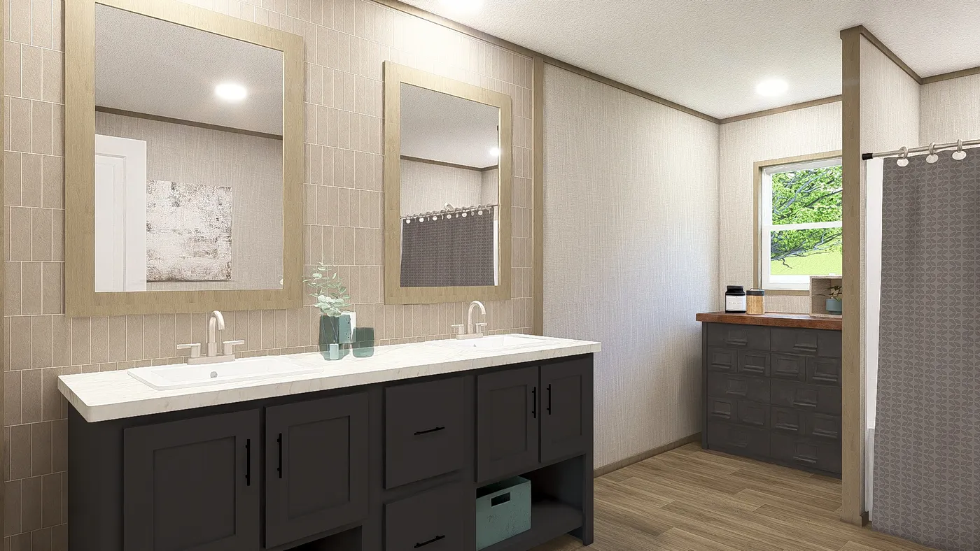 Tranquility.The EVEREST Primary Bathroom. This Manufactured Mobile Home features 4 bedrooms and 2 baths.