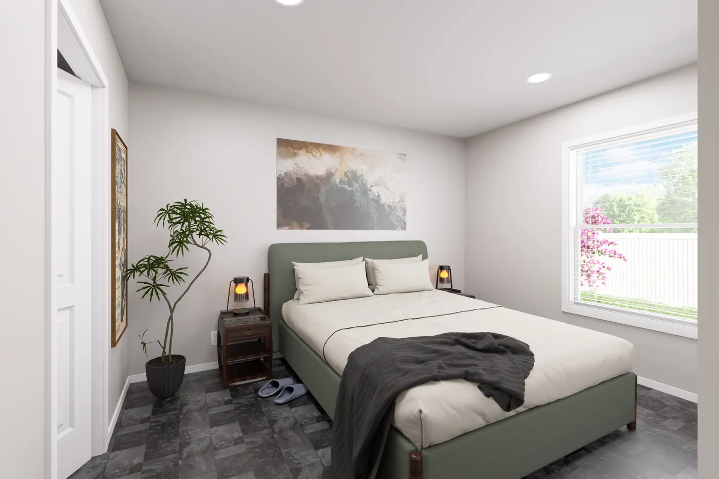 The DRM661M 66'              DREAM Primary Bedroom. This Manufactured Mobile Home features 2 bedrooms and 2 baths.