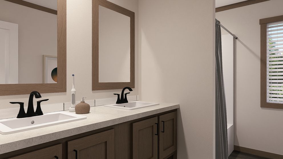 The FARM 3 FLEX ELITE Primary Bathroom. This Manufactured Mobile Home features 3 bedrooms and 2 baths.
