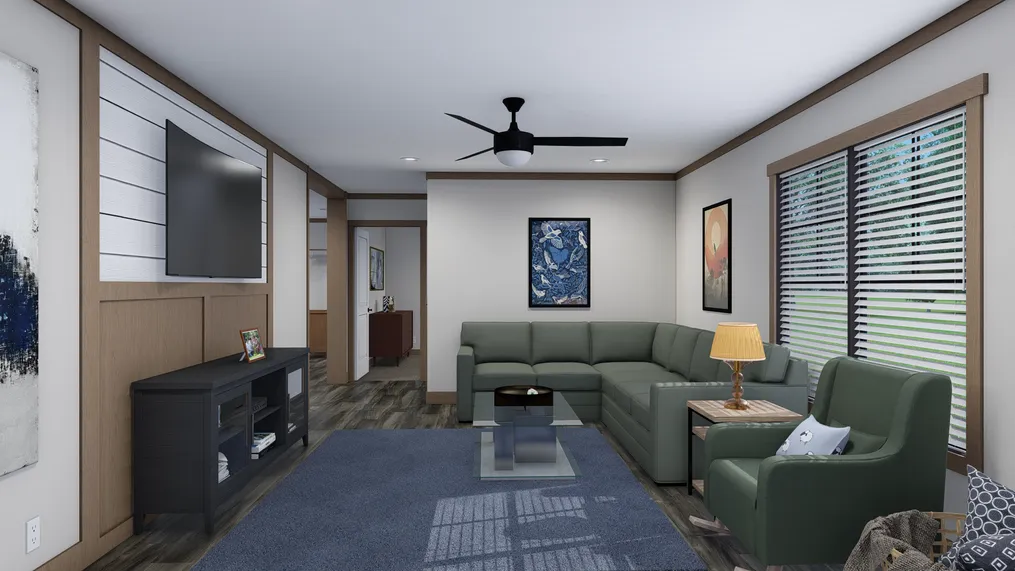 The EMMELINE Living Room. This Manufactured Mobile Home features 4 bedrooms and 2 baths.