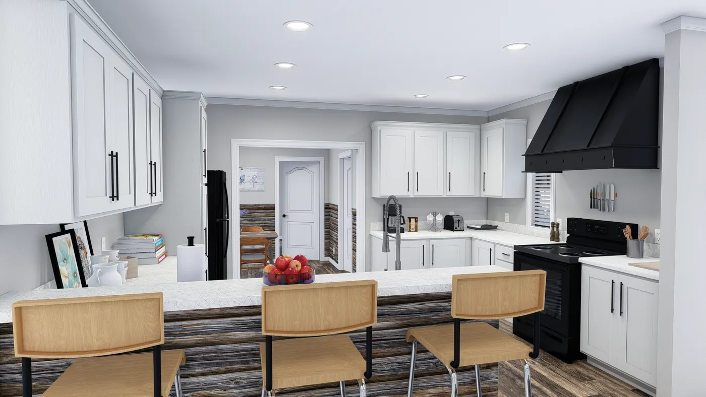 The THE HOLLYWOOD Kitchen. This Manufactured Mobile Home features 3 bedrooms and 2 baths.
