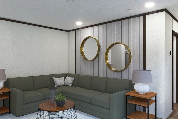 The SPIRIT Living Room. This Manufactured Mobile Home features 2 bedrooms and 2 baths.