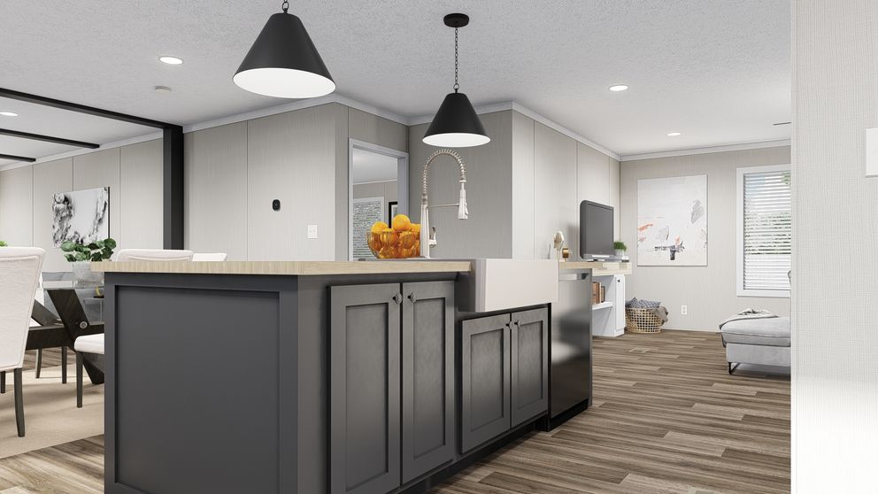 The THE FUSION 32H Kitchen. This Manufactured Mobile Home features 5 bedrooms and 3 baths.