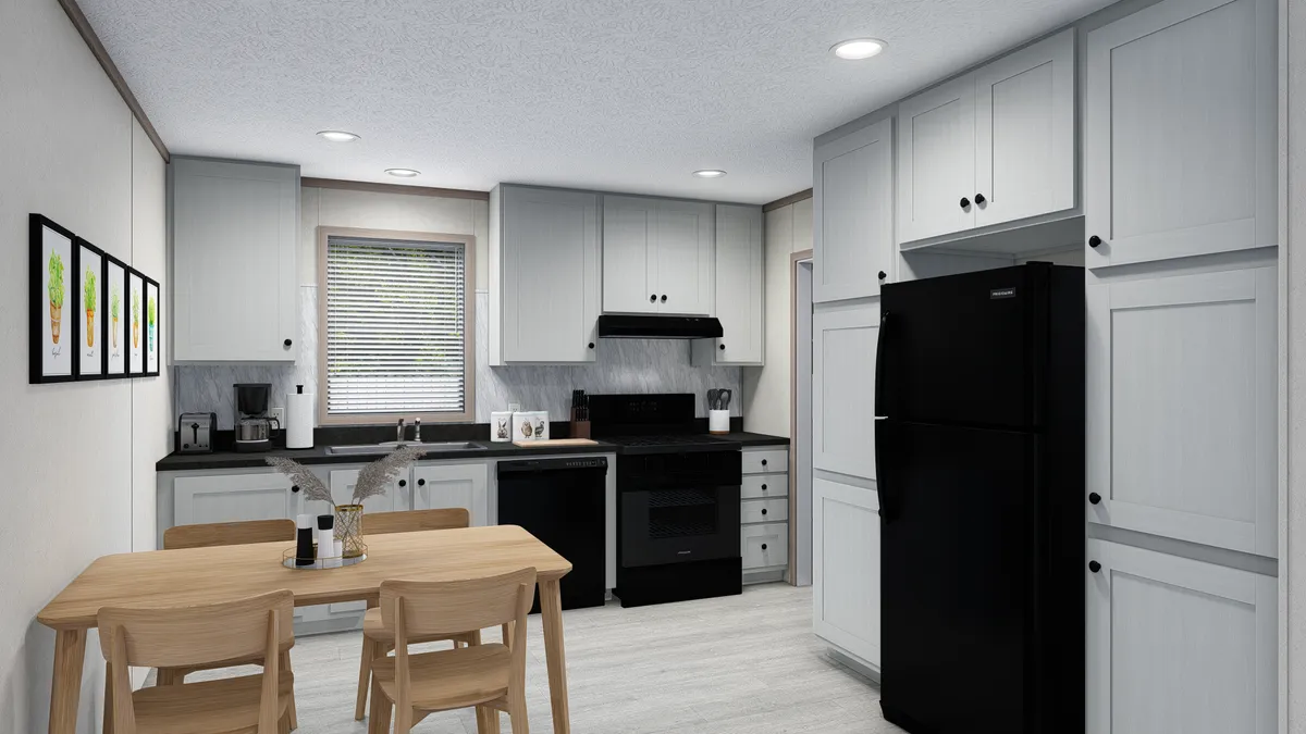 The 4028-E751 THE PULSE Kitchen. This Manufactured Mobile Home features 3 bedrooms and 2 baths.