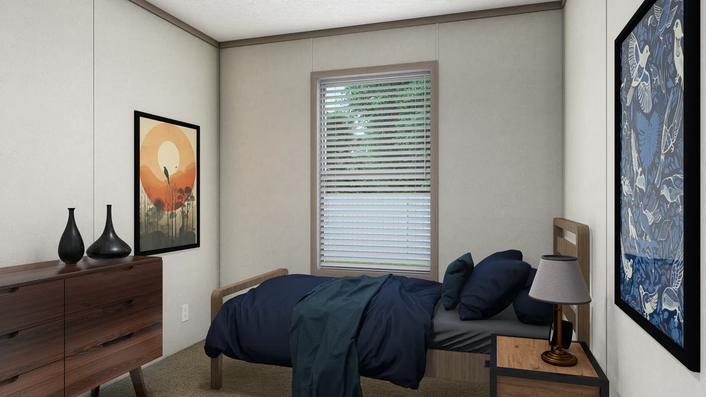 The 6016-4711 THE PULSE Guest Bedroom. This Manufactured Mobile Home features 2 bedrooms and 2 baths.