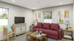 The SATISFACTION Living Room. This Manufactured Mobile Home features 2 bedrooms and 2 baths.