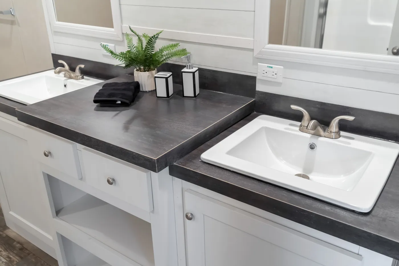The NORTHSHORE Primary Bathroom. This Manufactured Mobile Home features 3 bedrooms and 2 baths.